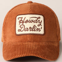 Howdy Darlin’ Corduroy Patch Baseball Cap – Vintage Western Adjustable Hat