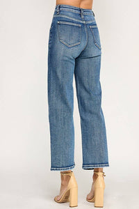 Petra153 "Sutton" Patch Pocket  High Rise Slim Wide Leg Jeans: Medium Wash