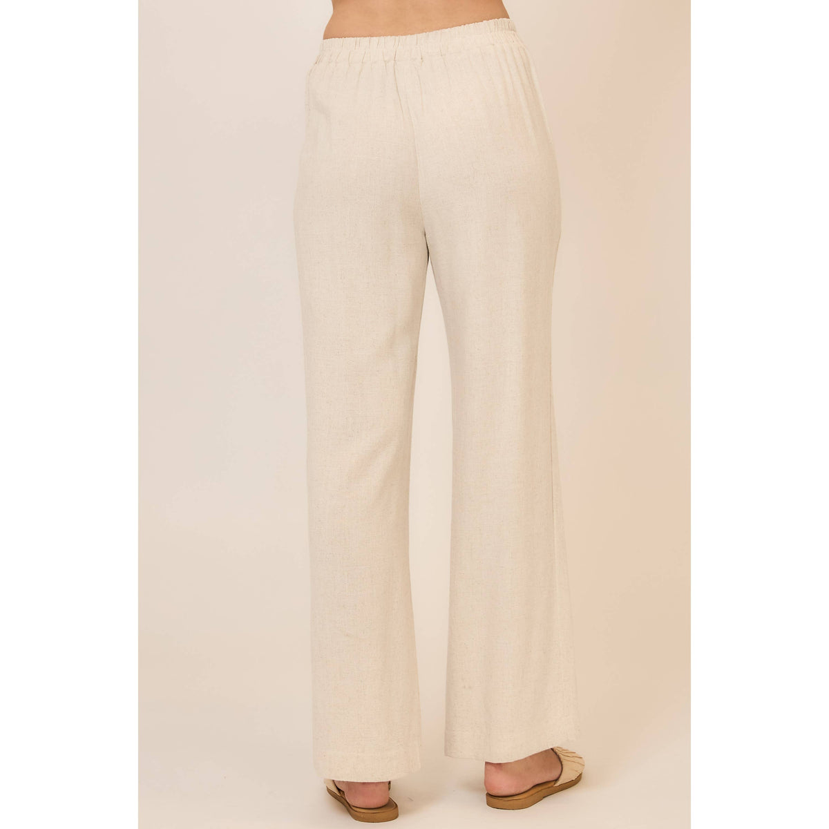 The Brynn Drawstring Linen Blend Pants – Relaxed Wide Leg Pull On Pants: Oatmeal