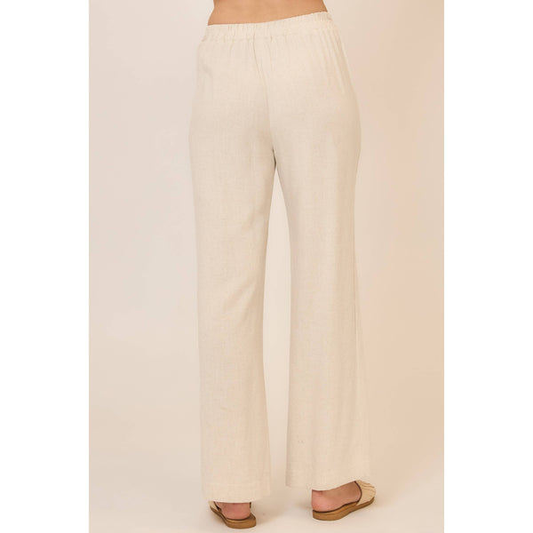 The Brynn Drawstring Linen Blend Pants – Relaxed Wide Leg Pull On Pants: Oatmeal