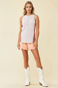 Millie Striped Sleeveless Henley Tank Top – Casual Summer Knit Shirt