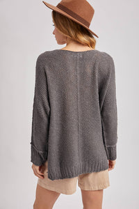 Charcoal Textured Relaxed Knit Sweater