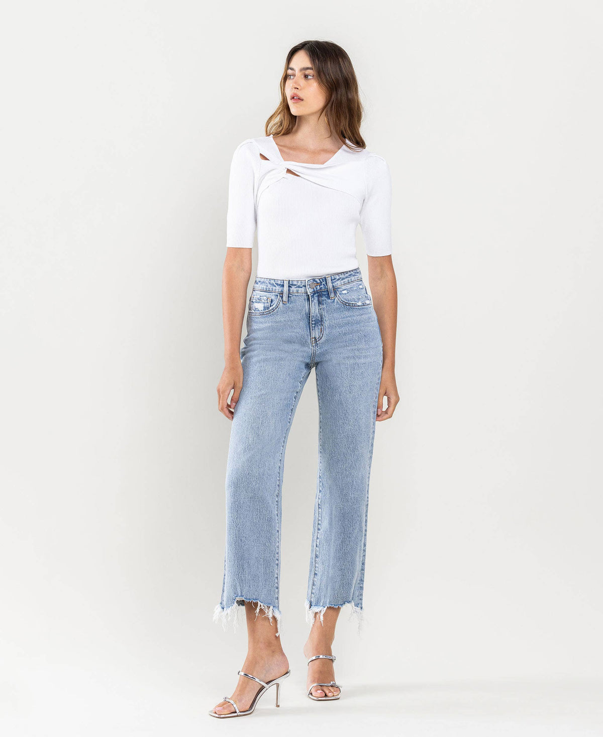 Vervet By Flying Monkey High Rise Distressed Crop Dad Jeans: Light Wash