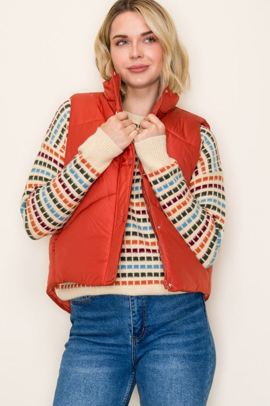 Sadie Quilted Puffer Vest | Women’s Zip-Up Polar Collar Vest with Pockets