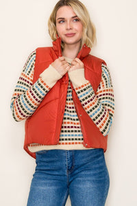 Sadie Quilted Puffer Vest | Women’s Zip-Up Polar Collar Vest with Pockets