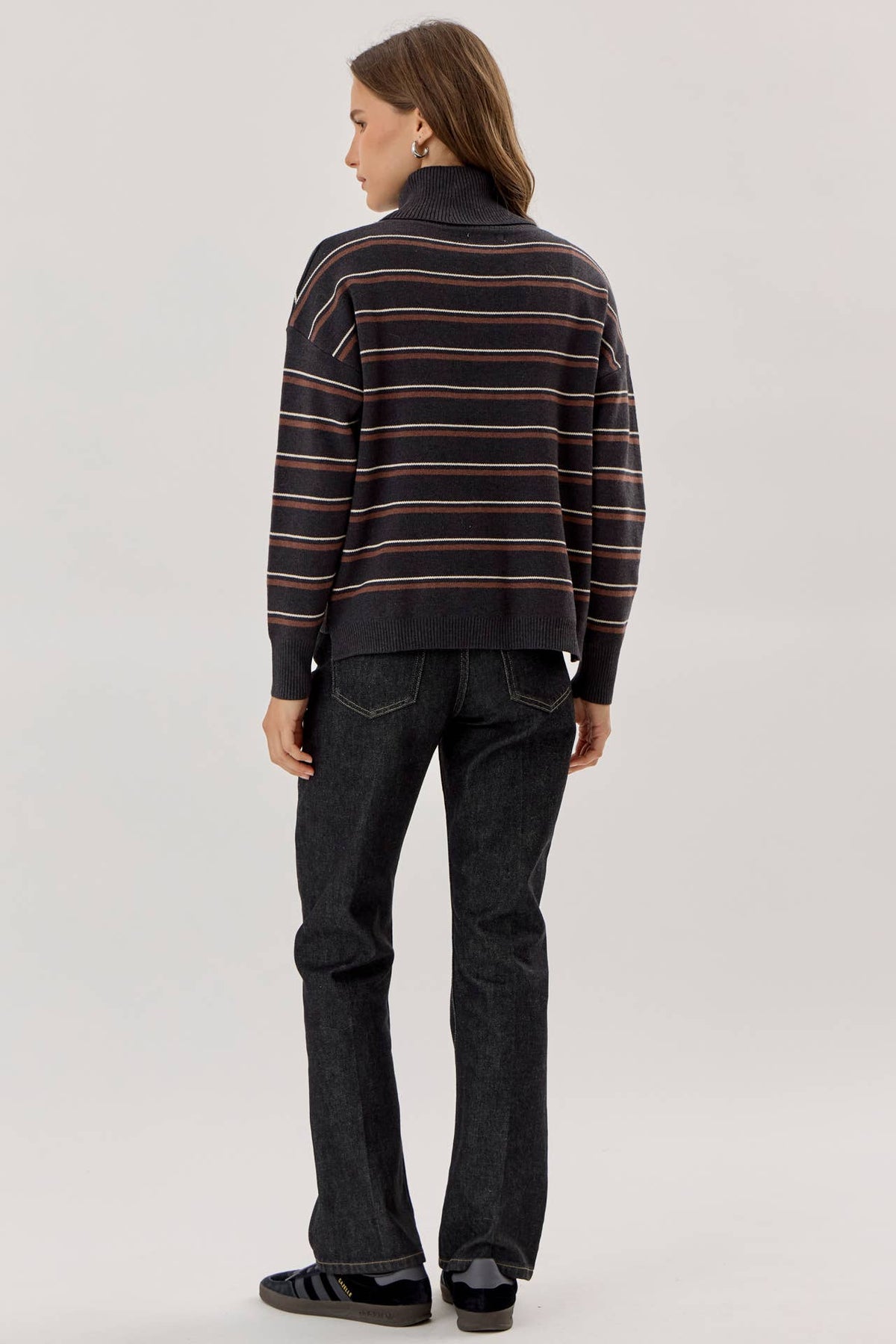 First Class Stripe Turtleneck: Charcoal