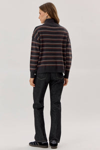 First Class Stripe Turtleneck: Charcoal