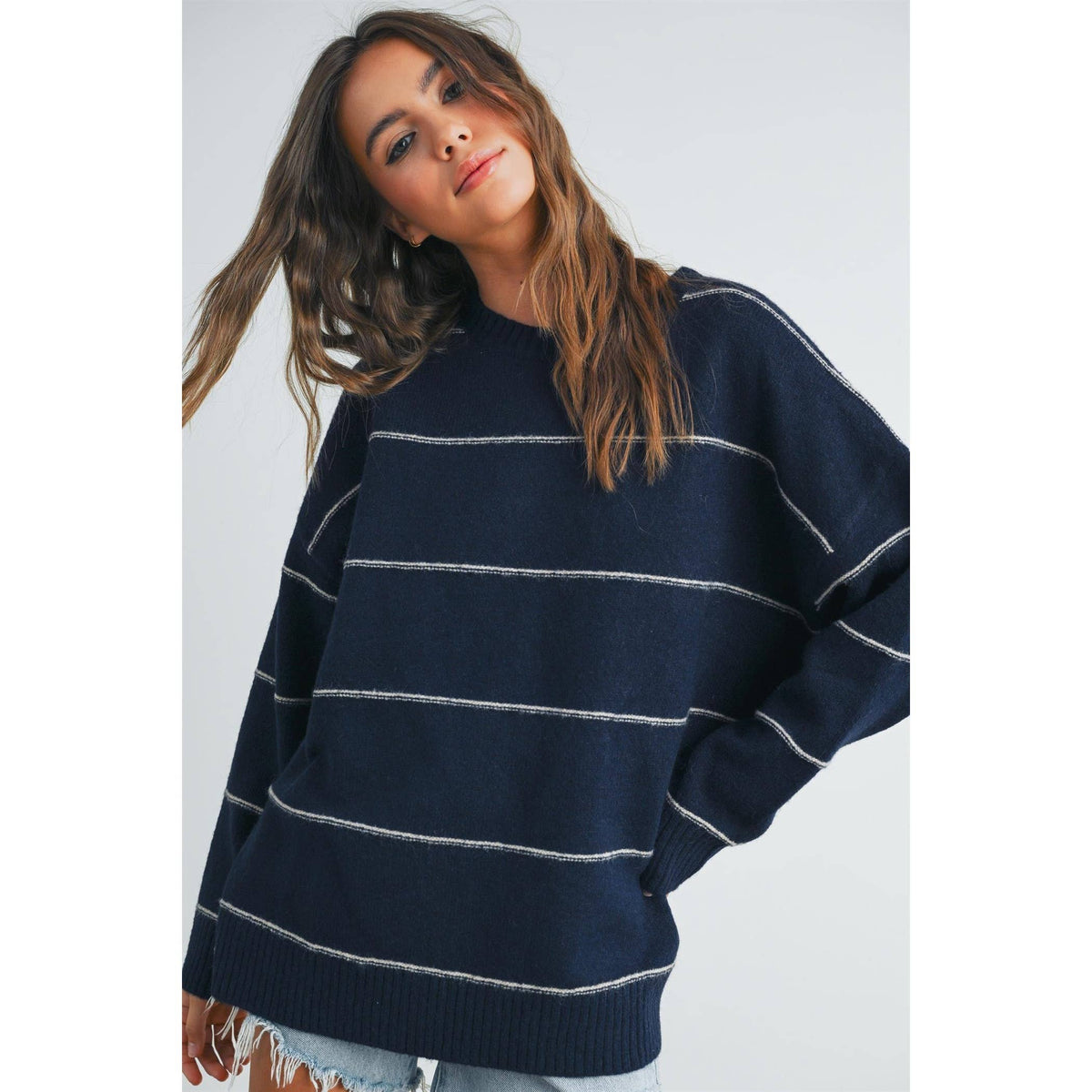 The Sunday Stroll Contrast Stripe Oversized Sweater