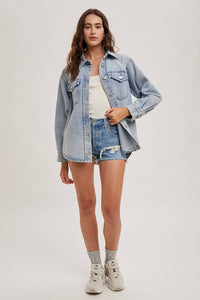 The Camille Washed Denim Shirt Jacket: Light Wash – Relaxed Button Down Shacket