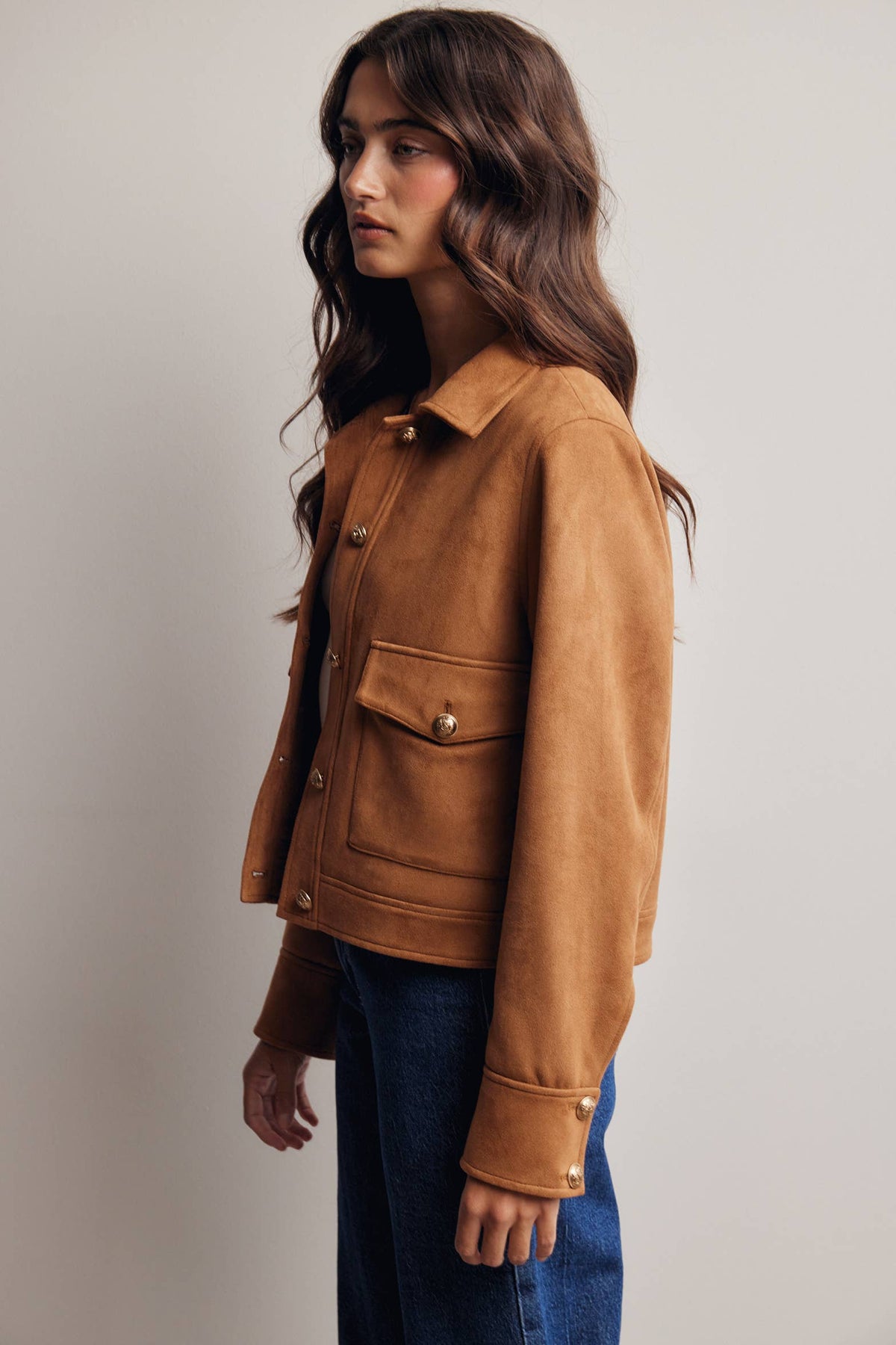 Sierra Stretch Suede Cropped Jacket: Camel