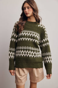 Take the Scenic Route Fair Isle Sweater: Olive