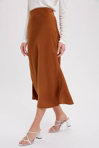 Emmersyn Satin Midi Skirt: Camel