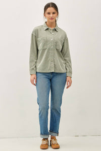 The Mercer Cropped Denim Shacket – Garment Dyed Stretch Shirt Jacket for Women