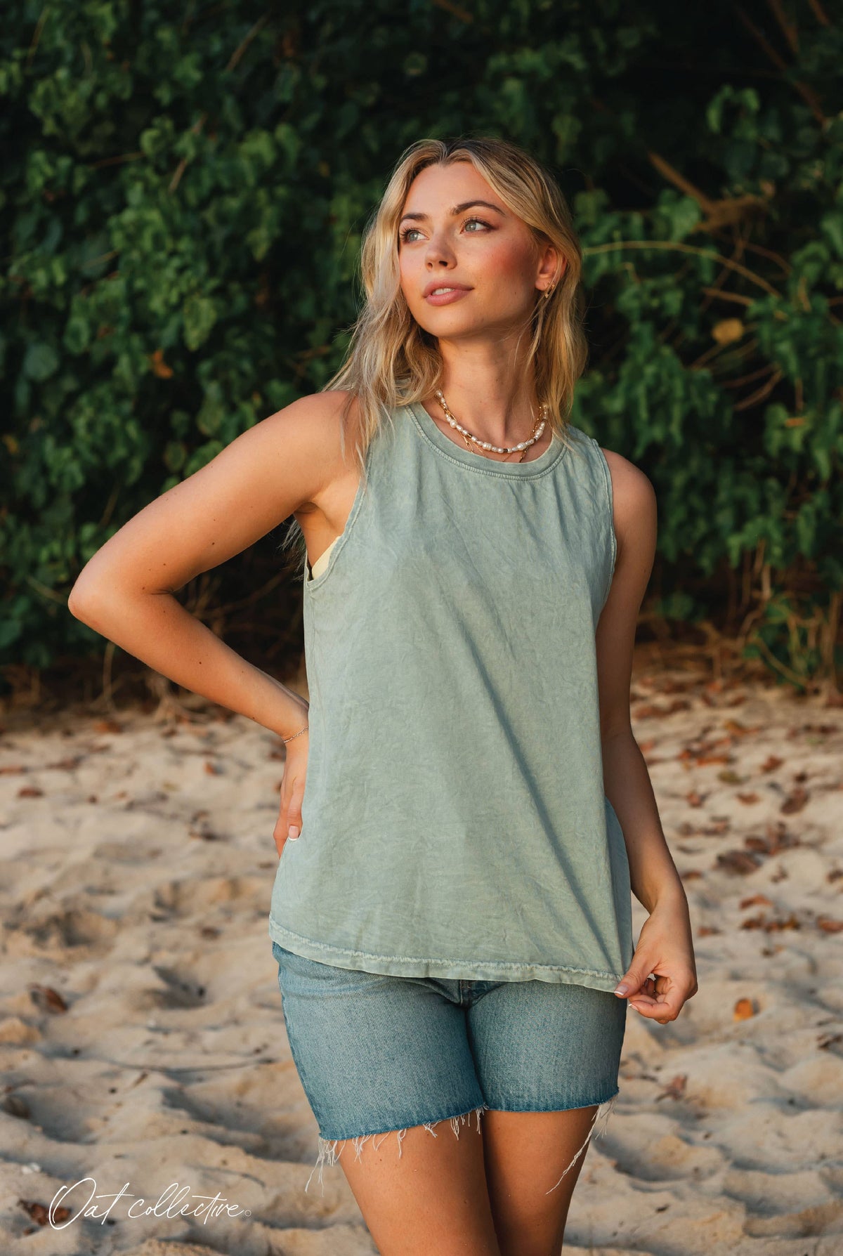 Oaklee Mineral Wash Cotton Tank Top – Casual Basic Sleeveless Tee