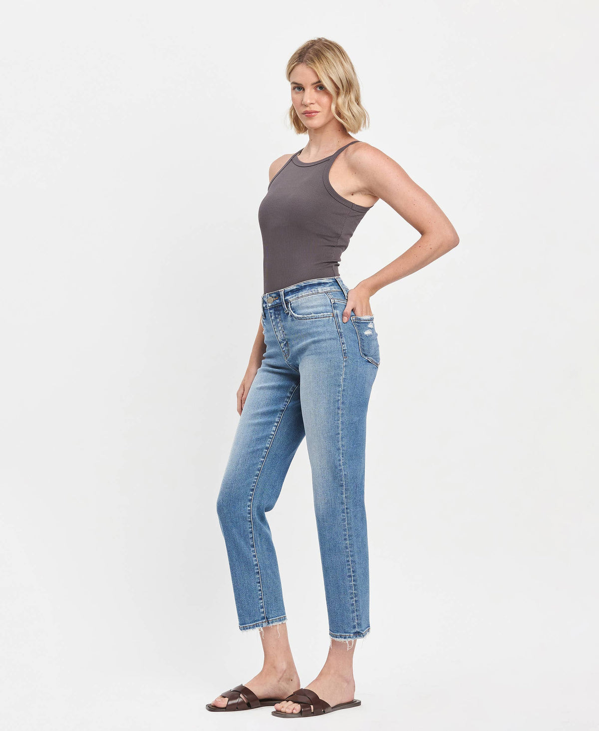 Oakley High Rise Tapered Straight Jeans – Vervet by Flying Monkey (Comfort Stretch, Light Distressing)