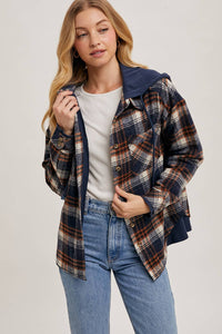 Aspen Hooded Plaid Shacket – Fall  Button-Down Jacket
