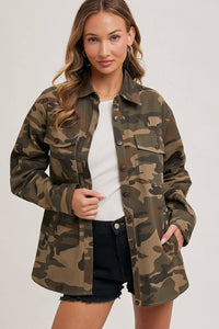 Andie Button Down Camo Shacket: Army