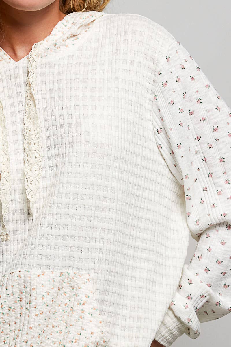 Willow Mixed Knit Hoodie: Natural Multi