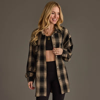 Harper Lightweight Boyfriend Plaid Button-Up Black/ Tan