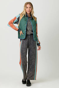 Stacey Color Block Padded Vest: Green Mix