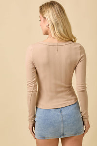 The Colette Bow Pointelle Top: Taupe