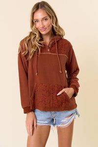 Tracy Hoodie With Cute Floral Contrast: Rust