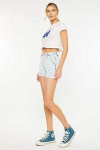 KanCanHarbor Stripe Denim Shorts: Light Wash