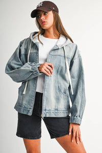 Off the Clock Mineral Wash Denim Hoodie Jacket: Light Wash