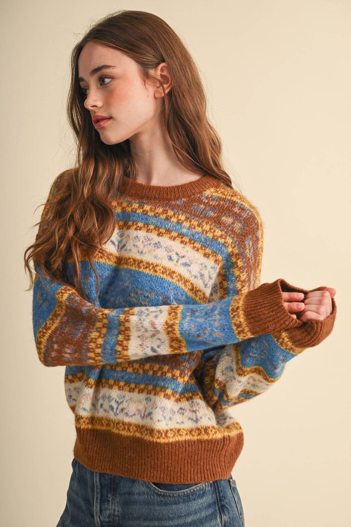 All the Right Colors Fair Isle Sweater: Toffee/Multi