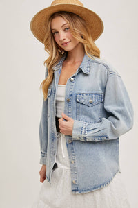 The Camille Washed Denim Shirt Jacket: Light Wash – Relaxed Button Down Shacket