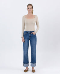 Lovervet "Hallie" Cuffed Straight Leg Jeans: Dark Wash