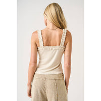 Cream Ruffle Trim Ribbed Tank: Nude