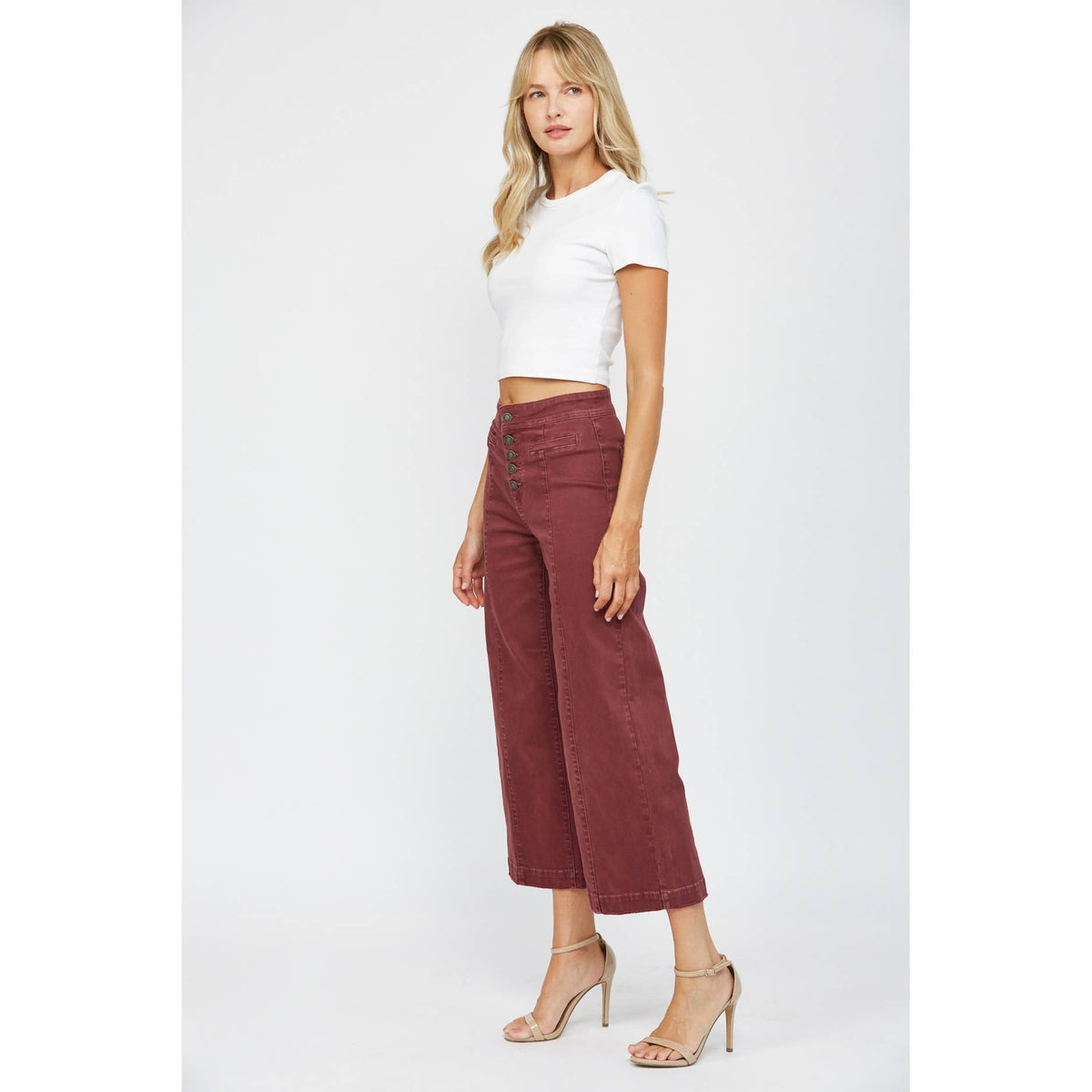 Mica Denim Roux High Rise Wide Crop Jeans – Wine Red