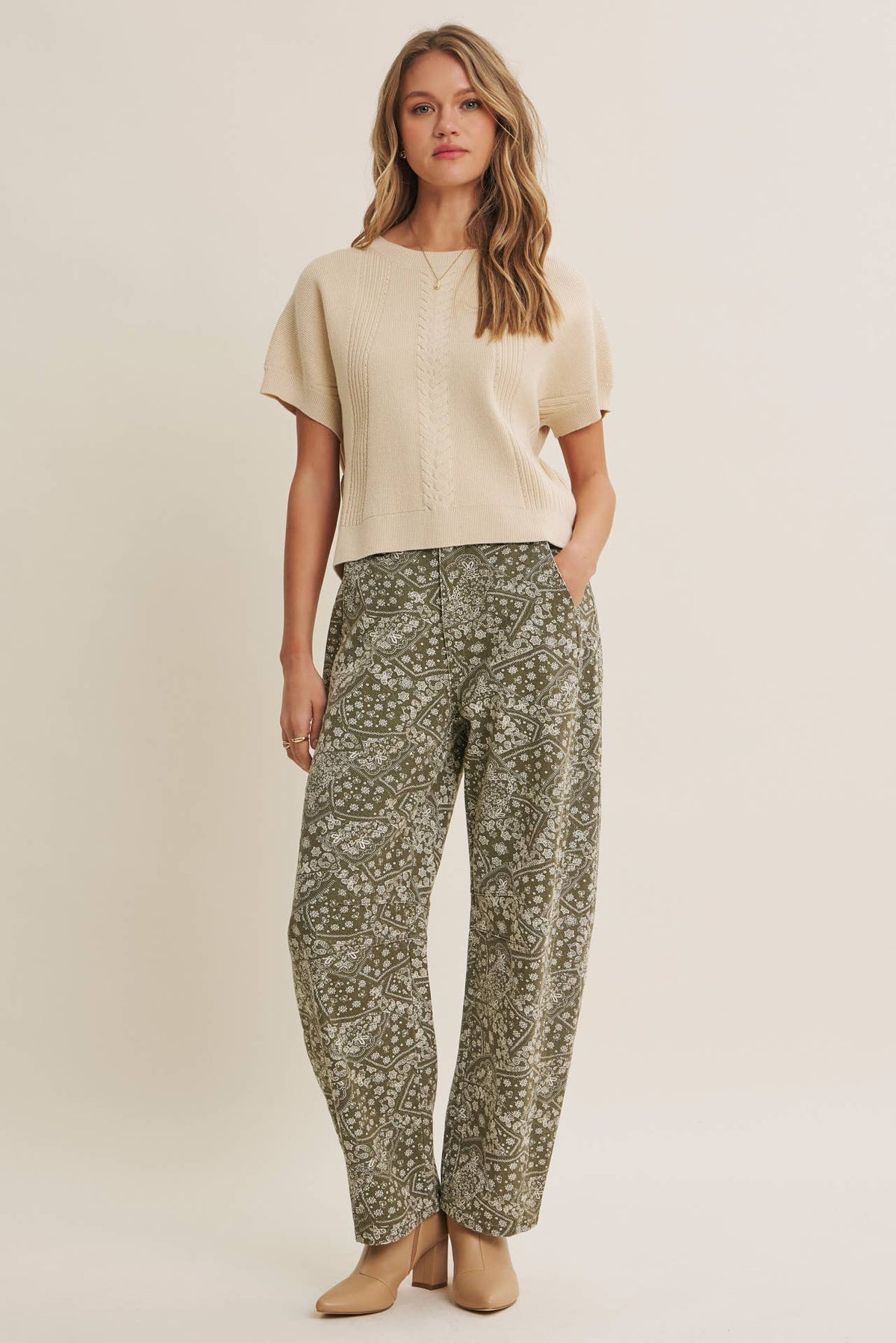 Easy Days Cable Knit Sweater Top: Sandstone