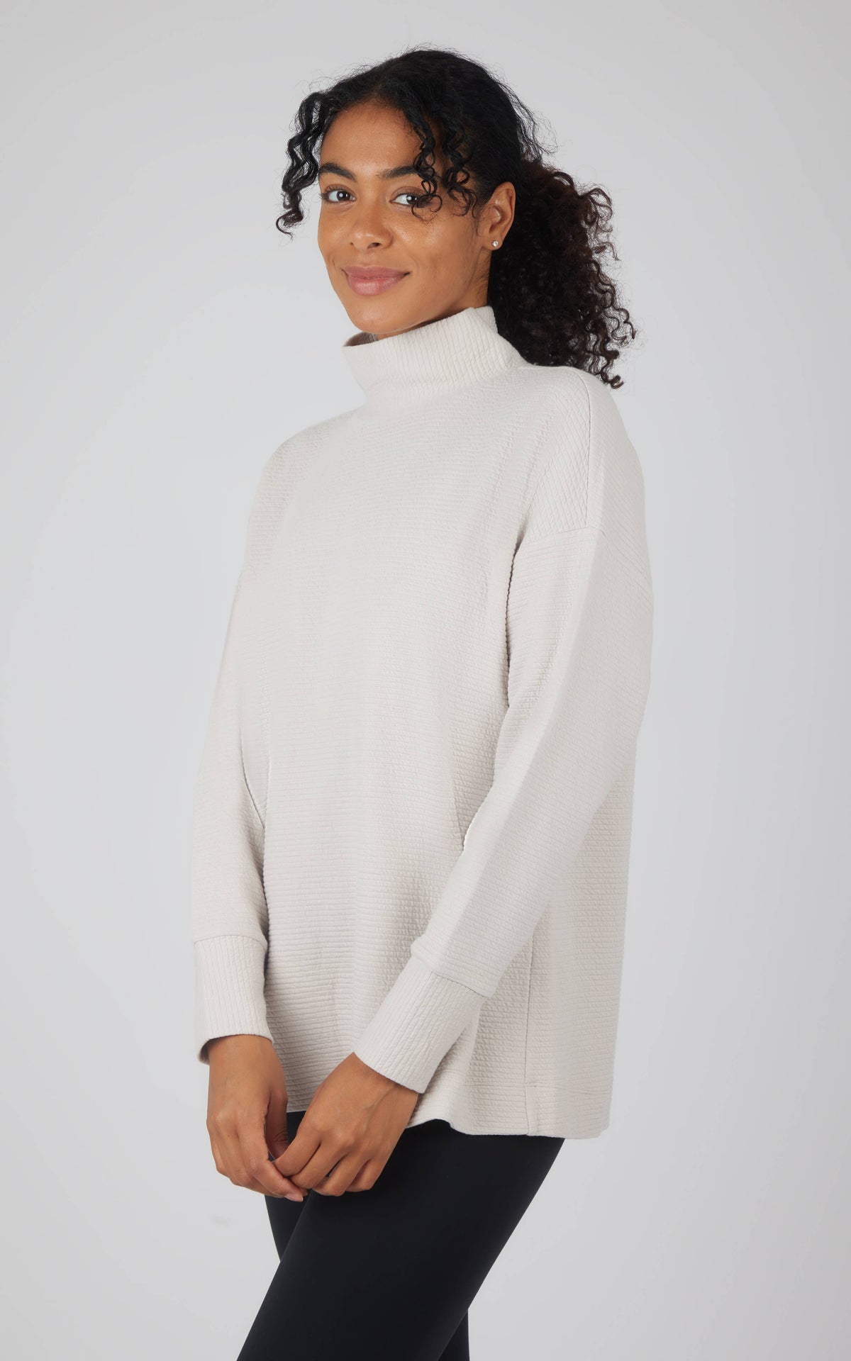 The Elara Cozy Quilted Funnel Neck Tunic – Brushed Knit Pullover