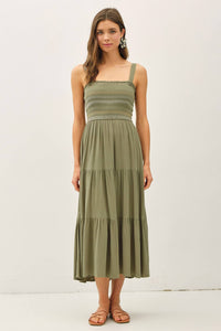 The Savannah Embroidered Midi Dress: Olive