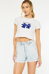 KanCanHarbor Stripe Denim Shorts: Light Wash