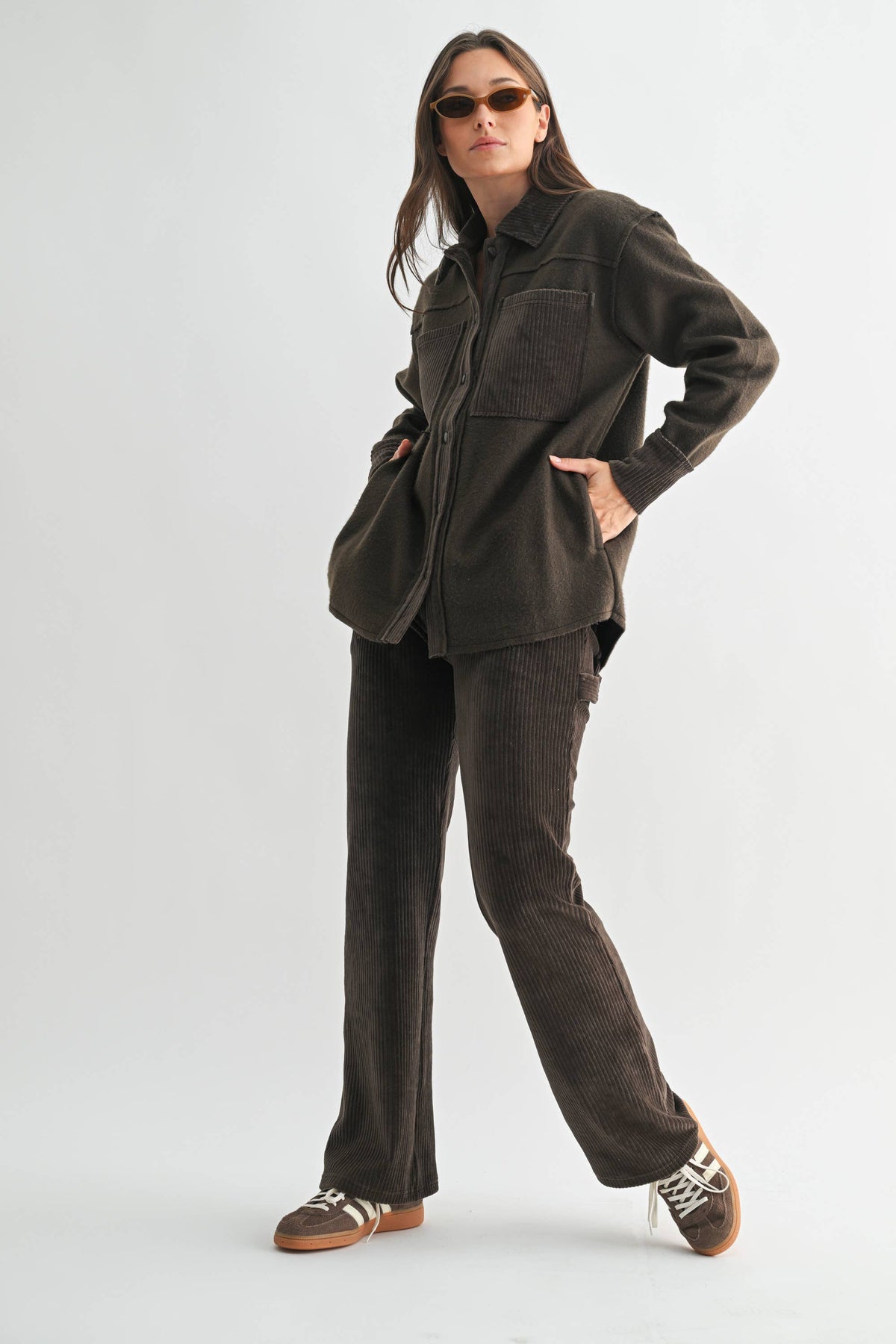 The Briar Corduroy & Fleece Shacket: Olive – Cozy Utility Button-Front Jacket