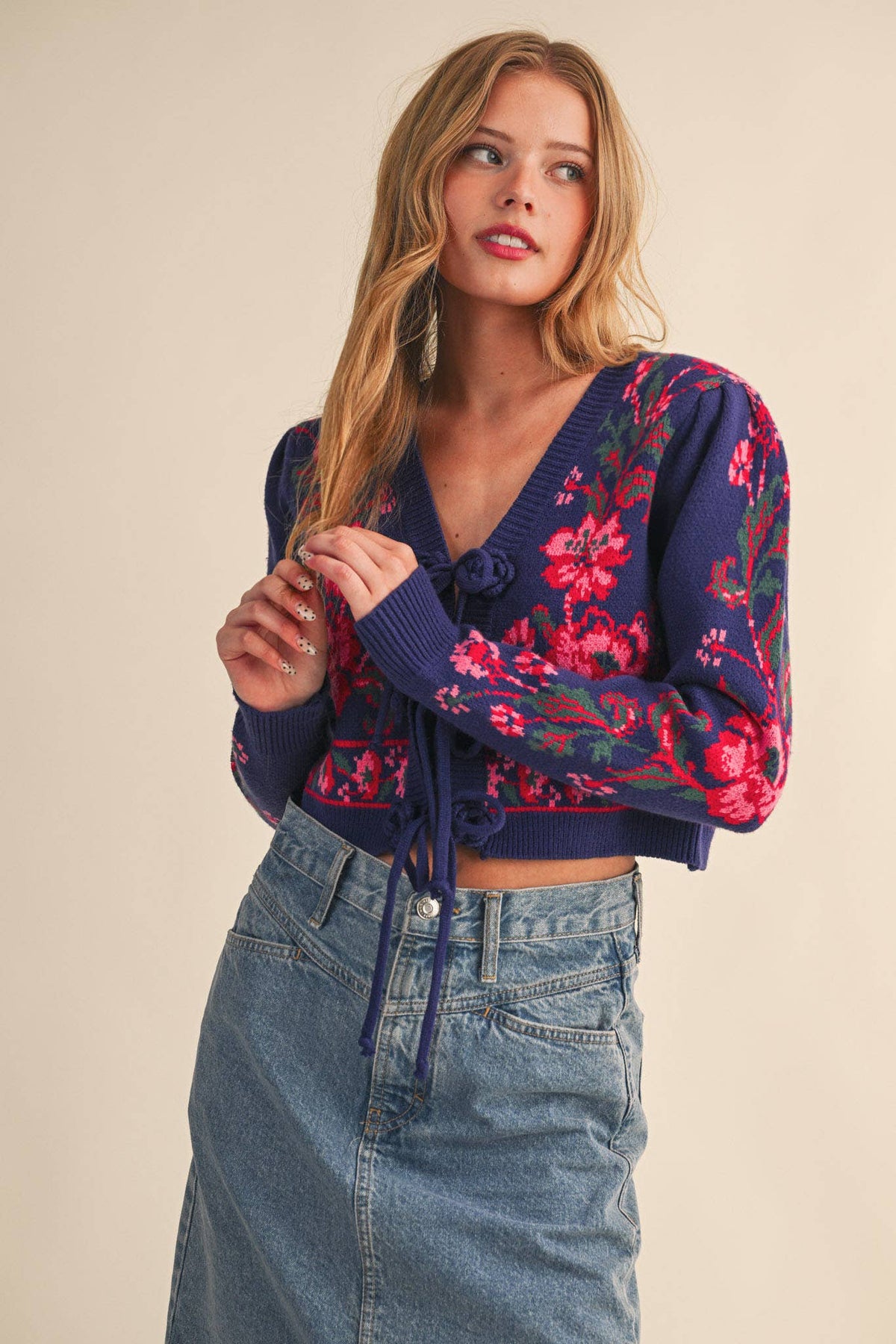 The Larkspur Bow-Front Floral Cardigan | Northern Belle Boutique