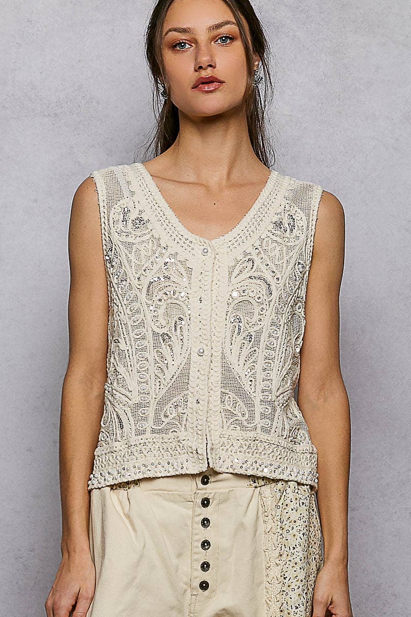 Heirloom Lace Crochet Vest: Natural