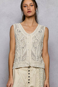 Heirloom Lace Crochet Vest: Natural