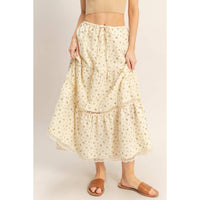 The Willow Lace Tiered Skirt: Cream/Brown Floral