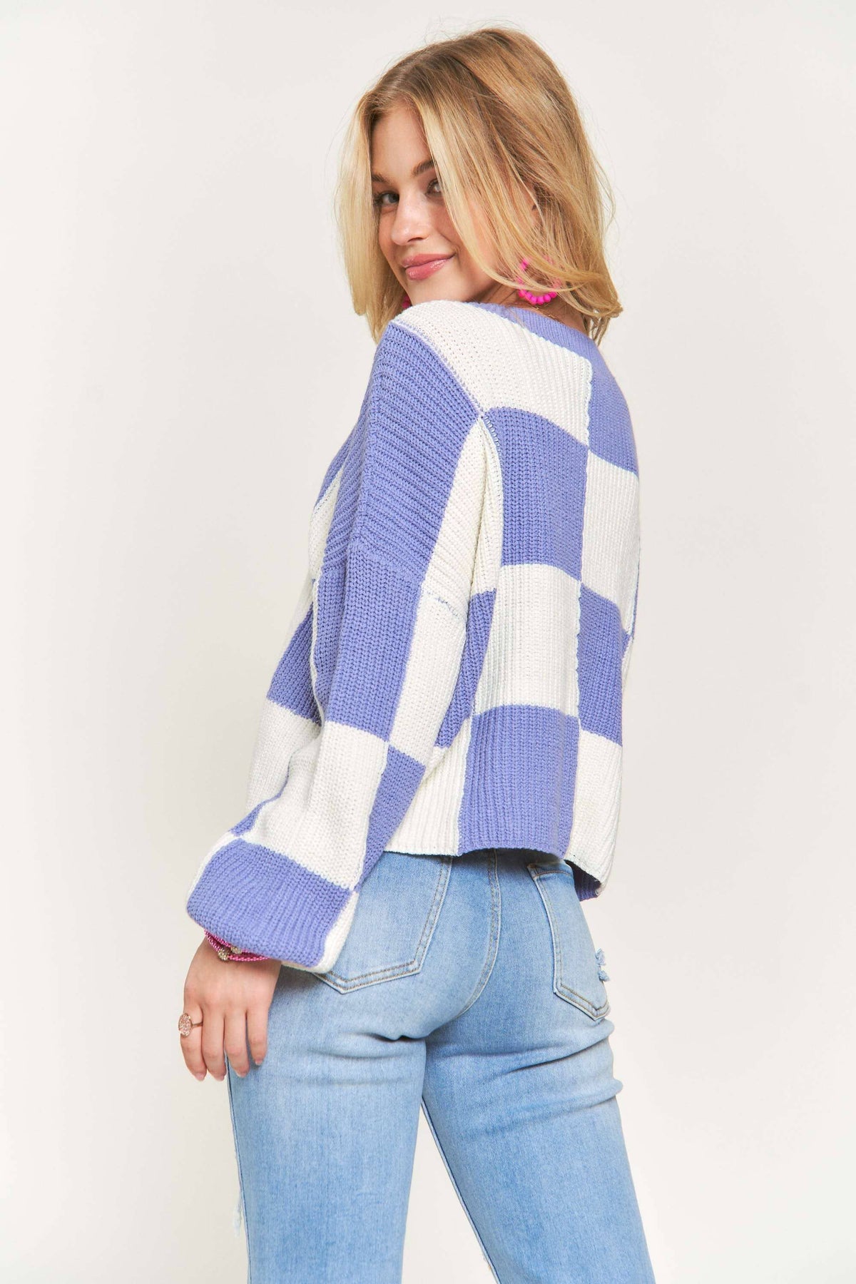 Celeste Comfy Color Block Spring Sweater: Periwinkle