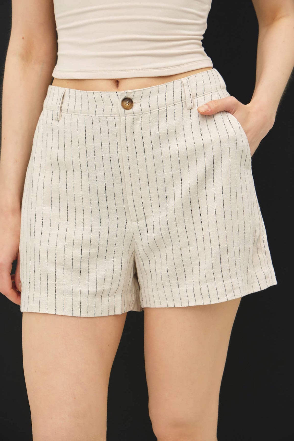 The Ava Linen Shorts – High Rise Button Front Summer Shorts with Pockets