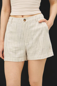 The Ava Linen Shorts – High Rise Button Front Summer Shorts with Pockets