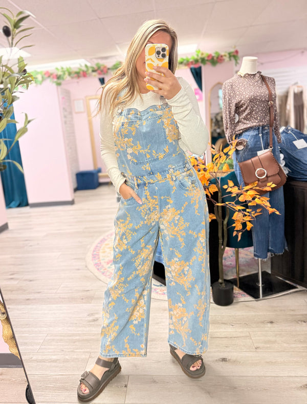 The Golden Hour Floral Denim Overalls
