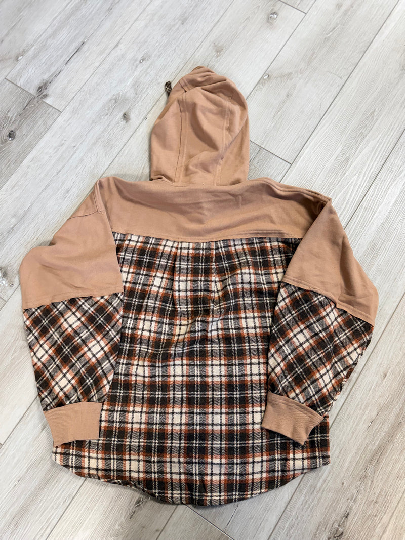 The Aspen Plaid Detail Hoodie – Warm Mocha Mix