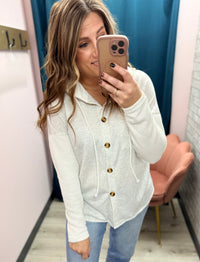 The Lennon Knit Sleeve Hooded Button-Up – Heather Gray