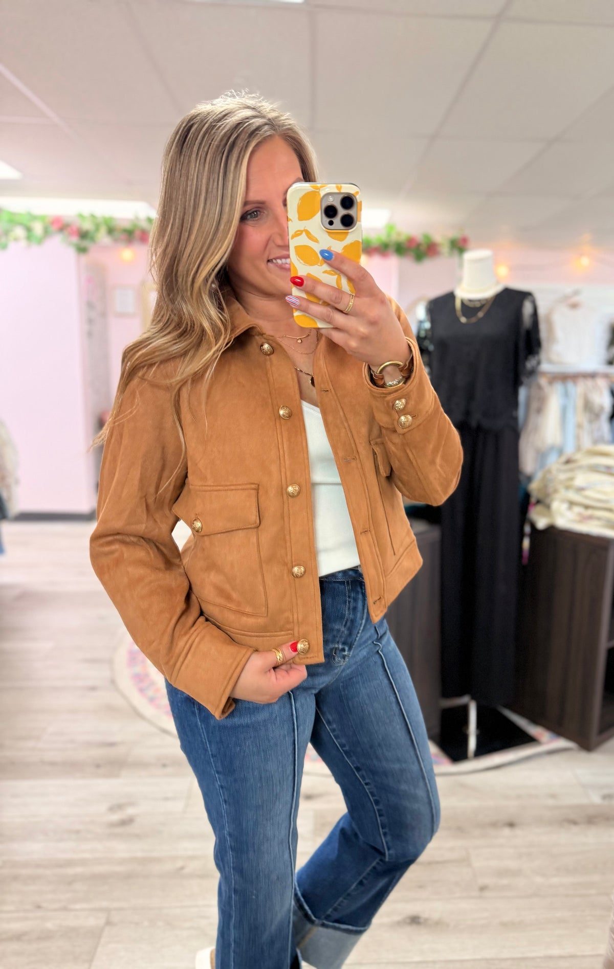 Sierra Stretch Suede Cropped Jacket: Camel