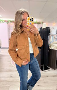 Sierra Stretch Suede Cropped Jacket: Camel